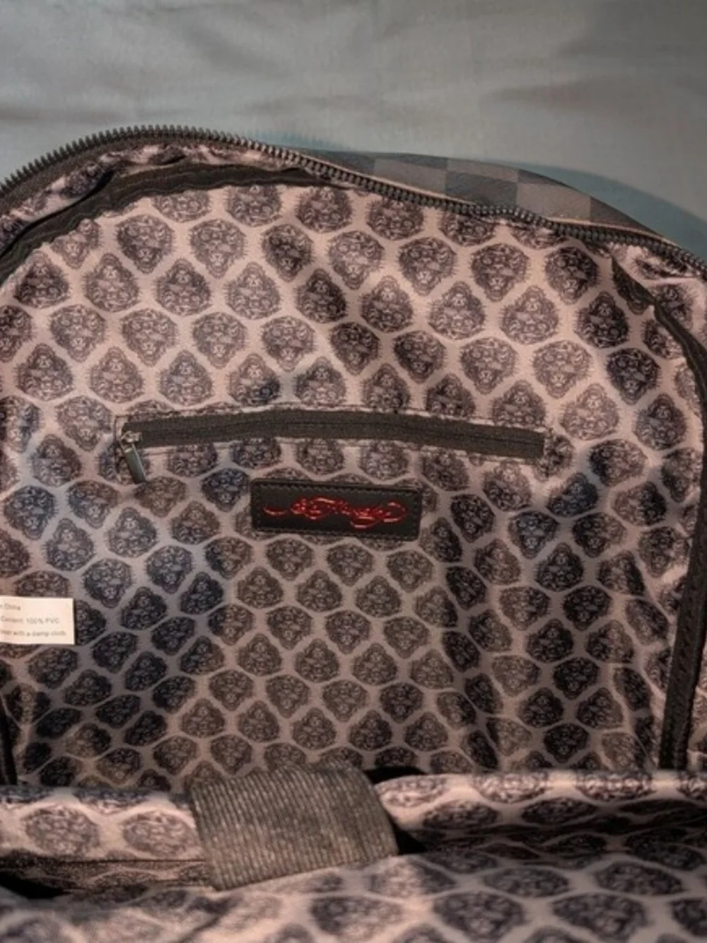 Ed Hardy Checkerd Eagle Tattoo Print Faux Leather Backpack NEW!